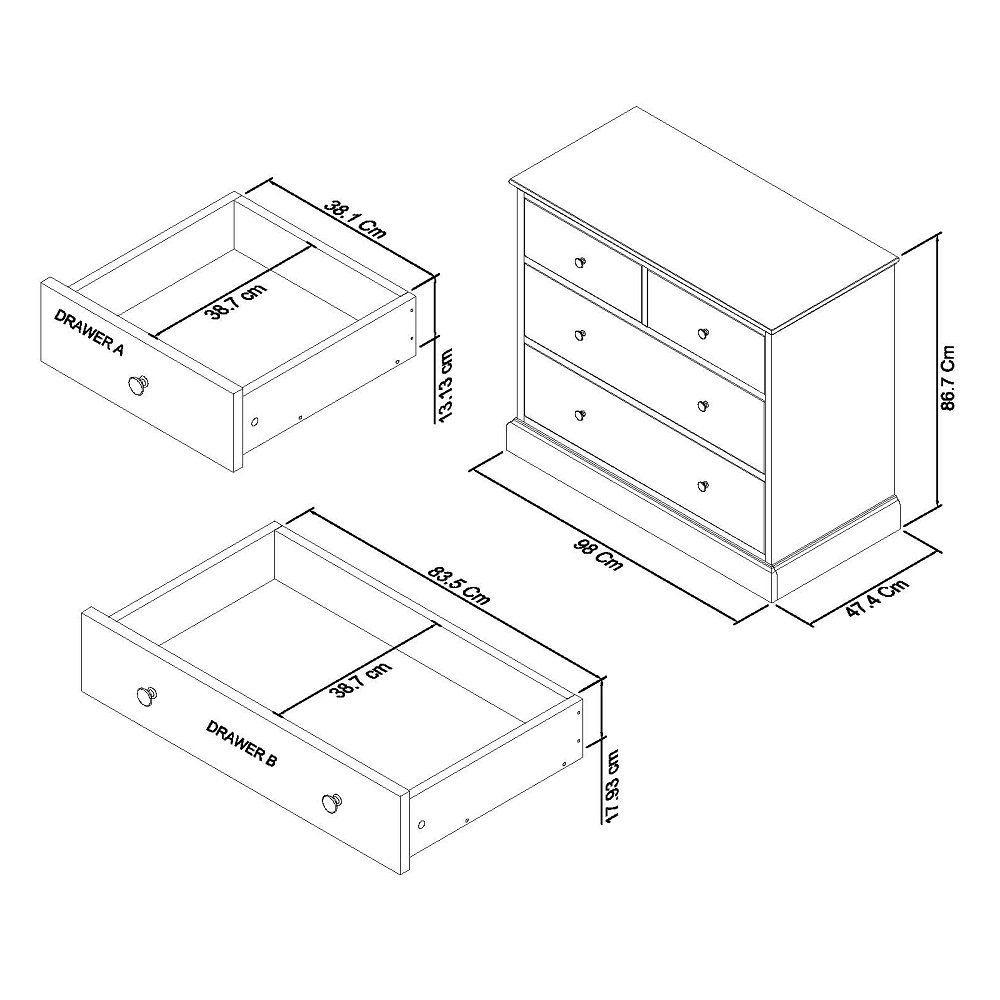 Palmer Soft Grey 4 Drawer Chest Specification