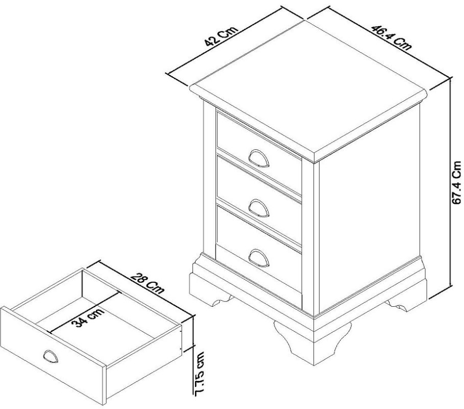 Colman - Two Tone 3 Drawer Bedside Table Specification