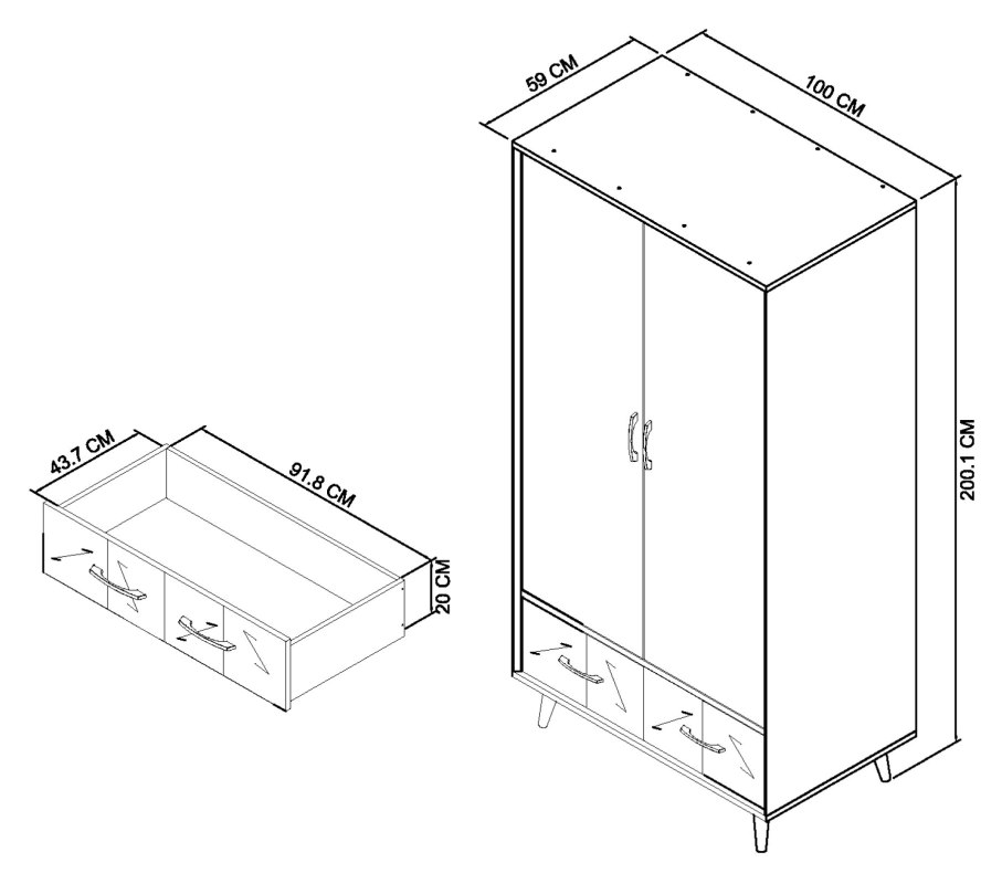 Morreto - Fumed Oak Double Wardrobe Specification