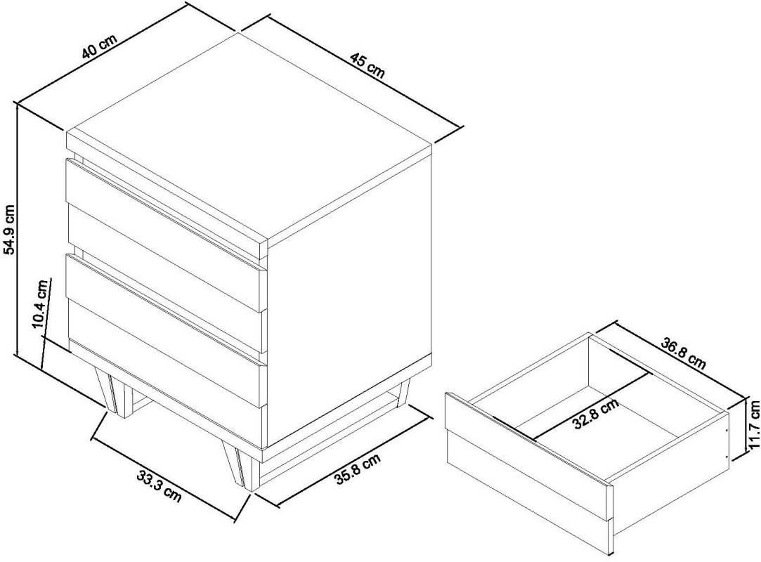 Turner - Weathered Oak 2 Drawer Bedside Table Specification