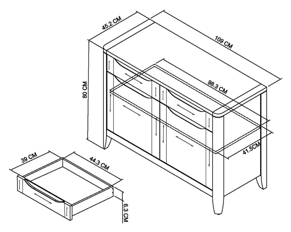 Rushbury - Oak Narrow Sideboard Specification