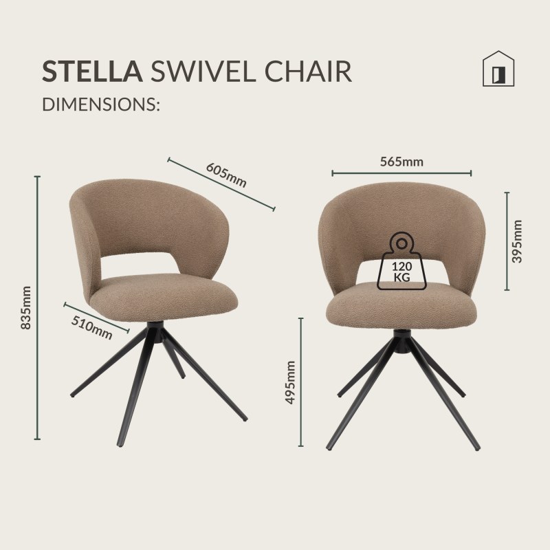 Stella - Swivel Chair in Beige Boucle Fabric Specification
