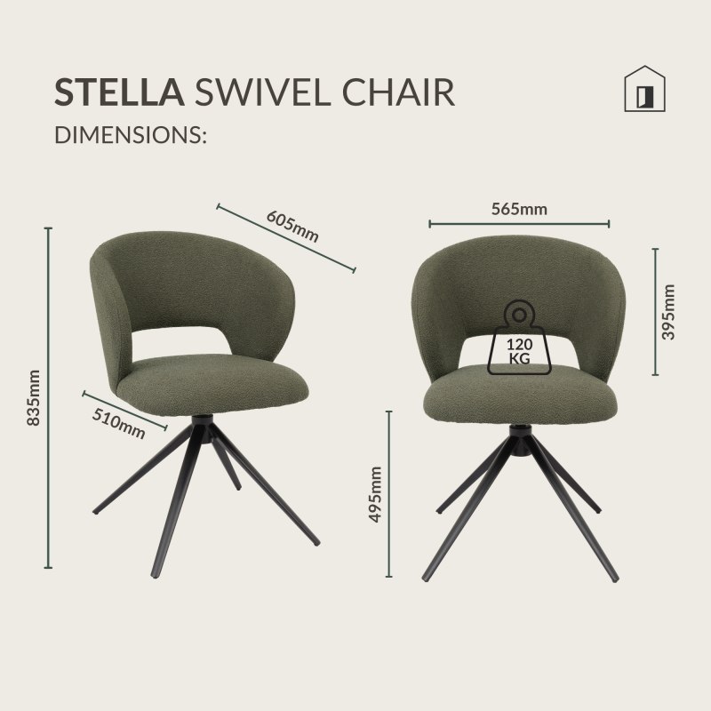Stella - Swivel Chair in Green Boucle Fabric Specification