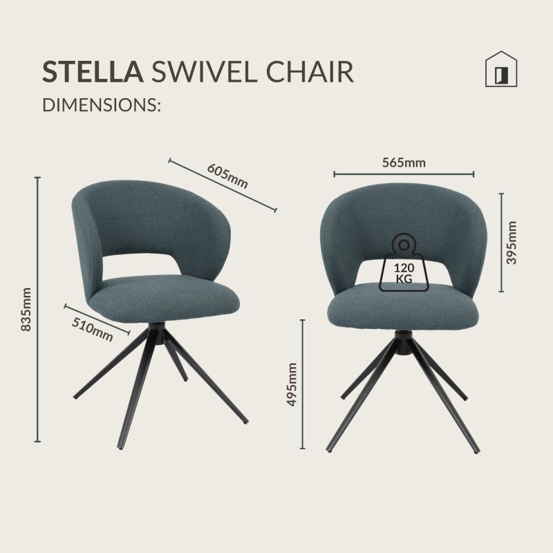 Stella - Swivel Chair in Blue Boucle Fabric Specification