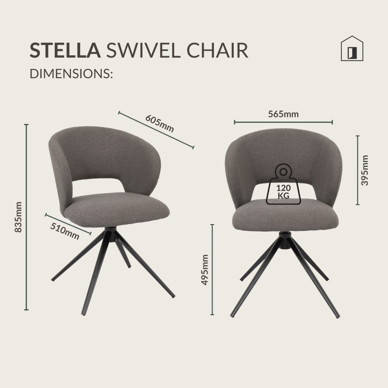 Stella - Swivel Chair in Grey Boucle Fabric Specification