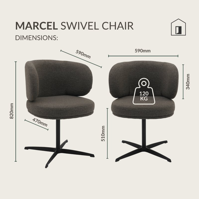 Marcel - Swivel Dining Chair in Brown Boucle Fabric (Pair) Specification