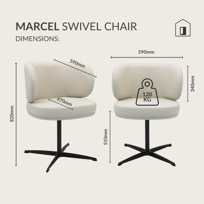 Marcel - Swivel Dining Chair in Ivory Faux Leather (Pair) Specification