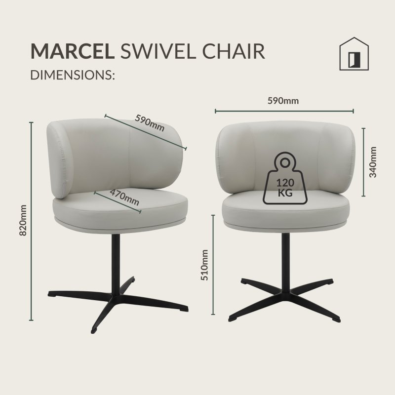 Marcel - Swivel Dining Chair in Light Grey Faux Leather (Pair) Specification