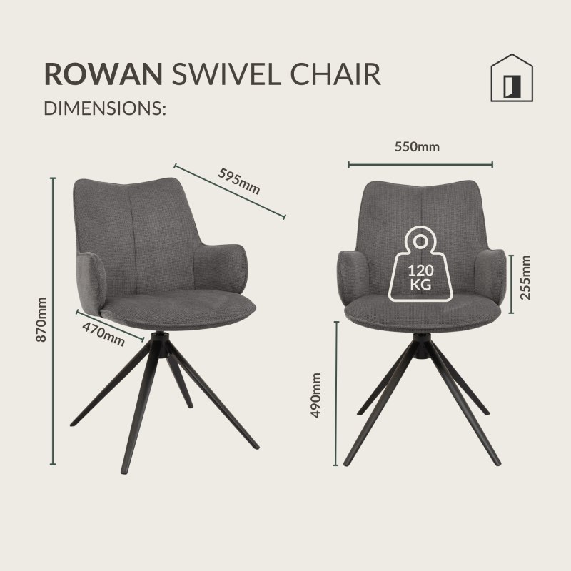 Rowan - Swivel Chair in Grey Fabric Specification