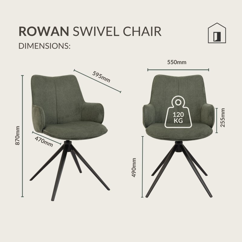 Rowan - Swivel Chair in Green Fabric Specification