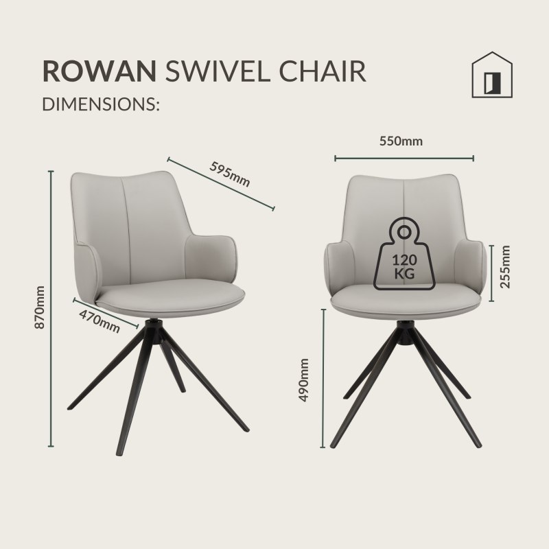 Rowan - Swivel Chair in Light Grey Faux Leather Specification