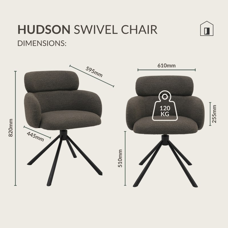 Hudson - Swivel Chair in Brown Boucle Fabric Specification