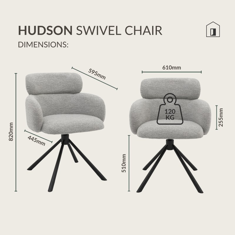 Hudson - Swivel Chair in Light Grey Boucle Fabric Specification