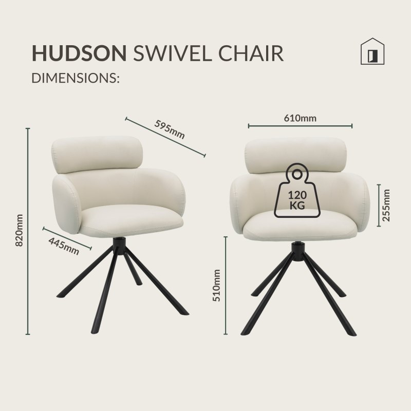 Hudson - Swivel Chair in Ivory Faux Leather Specification