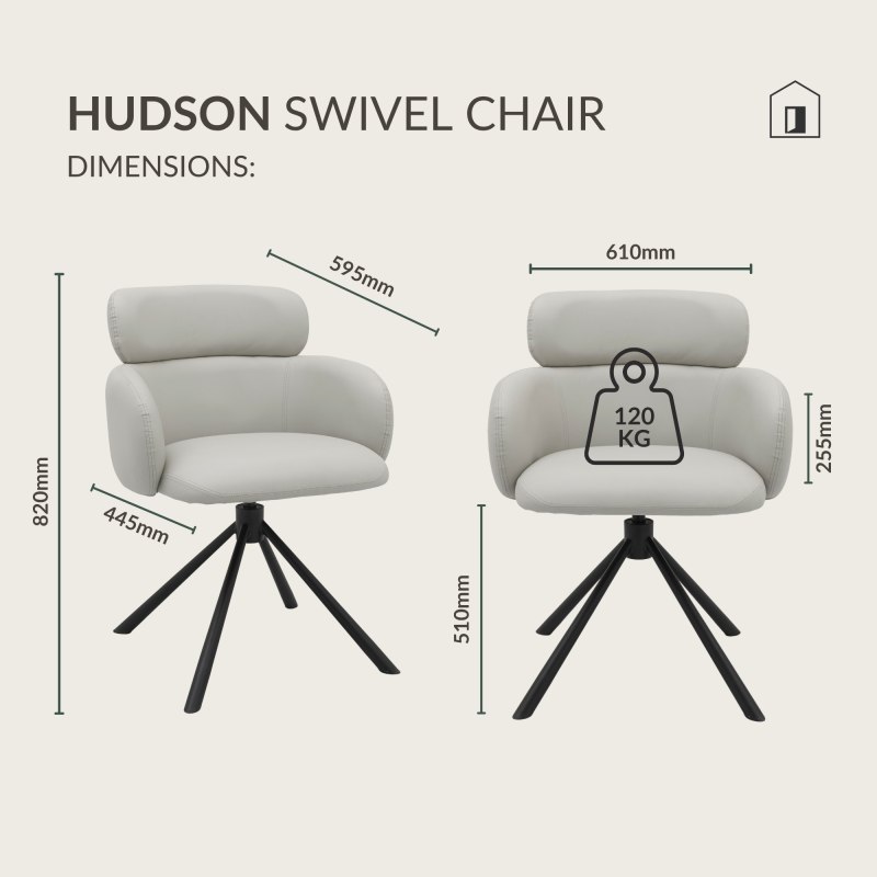 Hudson - Swivel Chair in Light Grey Faux Leather Specification