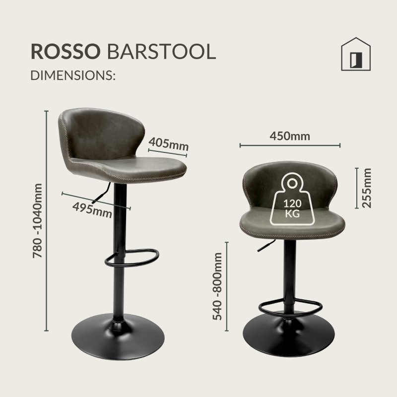 Rosso - Gas Lift Swivel Bar Stool in Olive Vintage Faux Leather Specification