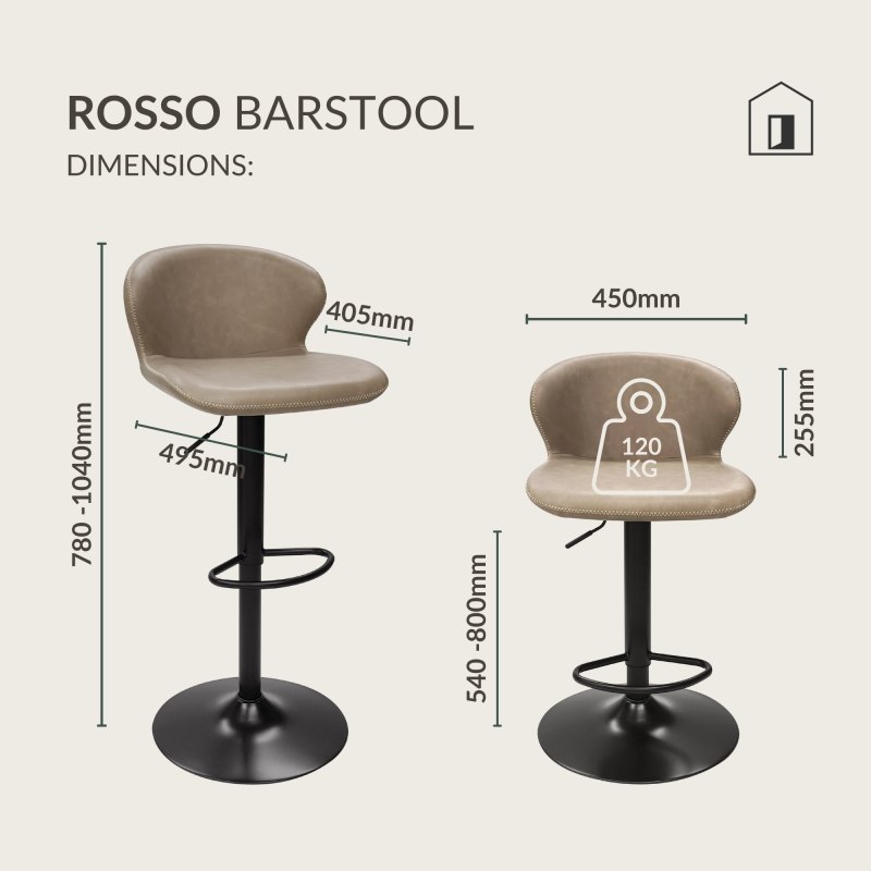 Rosso - Gas Lift Swivel Bar Stool in Stone Vintage Faux Leather Specification
