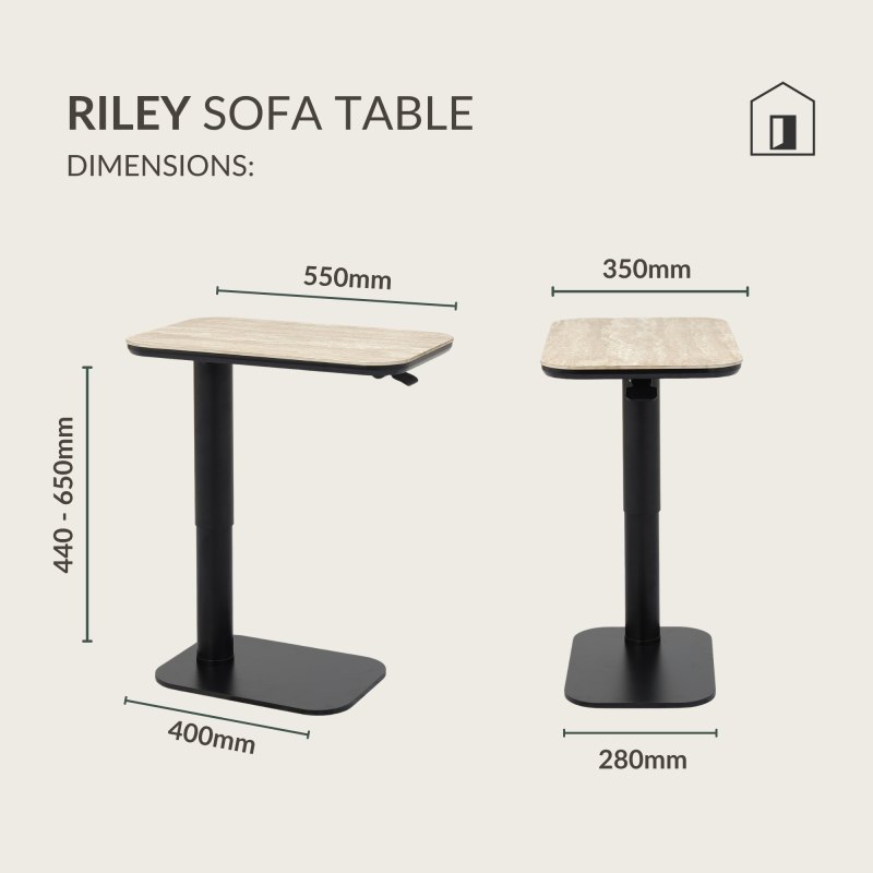 Riley - Beige Ceramic Height Adjustable Sofa Table Specification