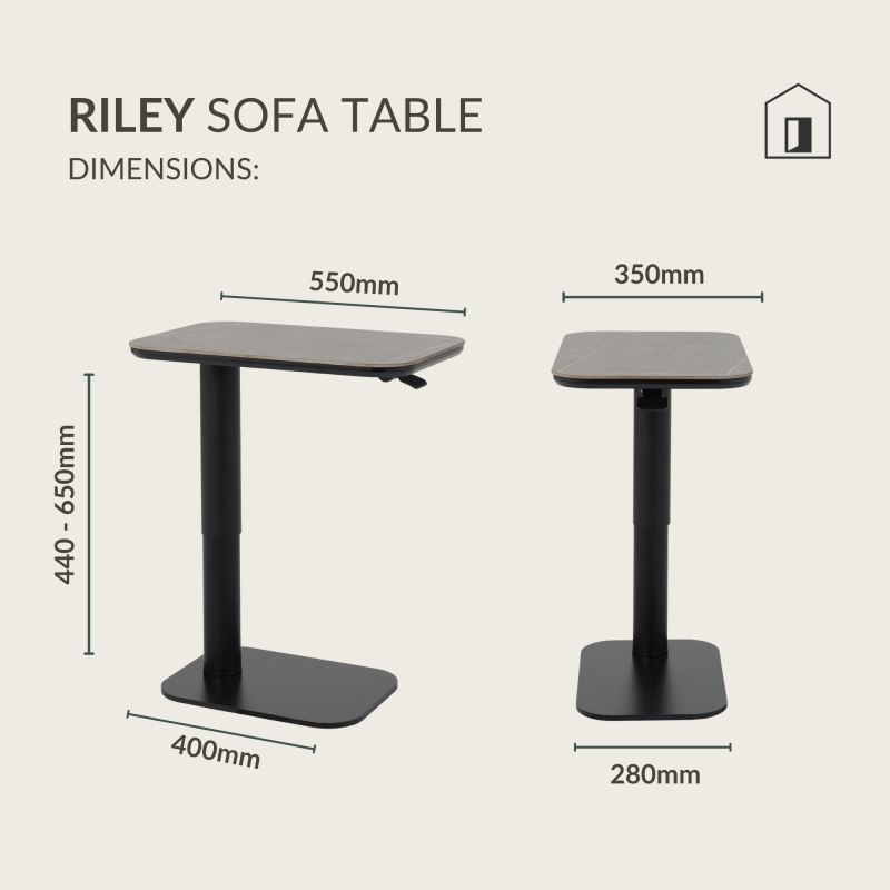 Riley - Grey Ceramic Height Adjustable Sofa Table Specification