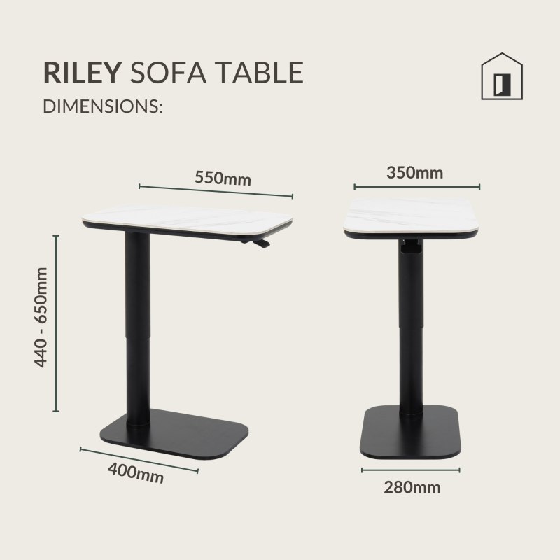Riley - White Ceramic Height Adjustable Sofa Table Specification