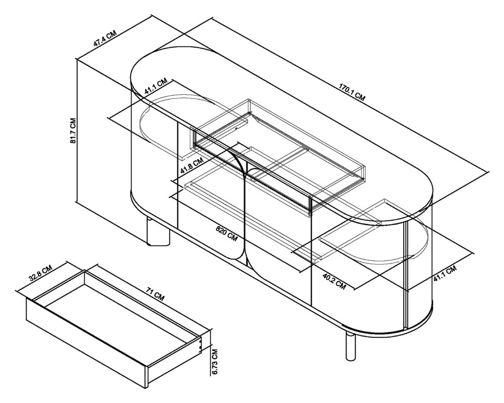 Nova Grey Oiled Oak Wide Sideboard with Monte Bianco Ceramic Top Specification