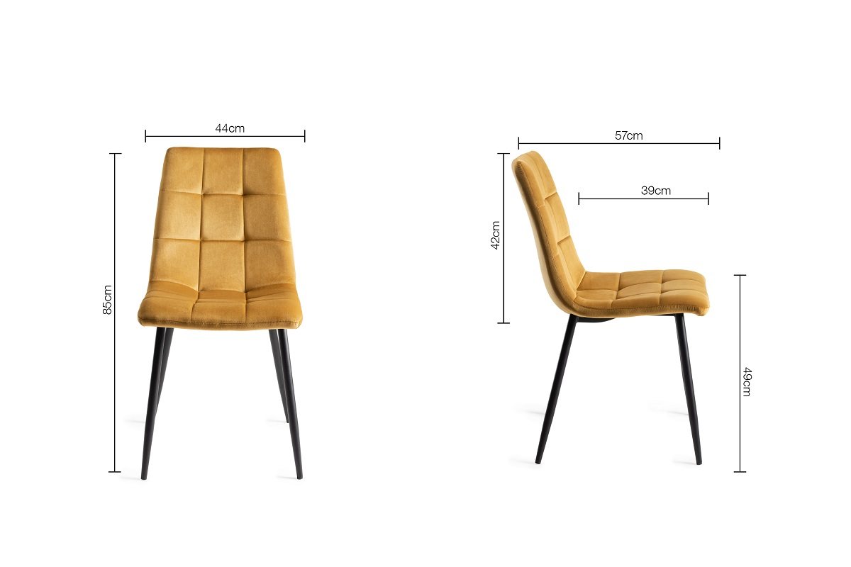 Ramsay - U Leg Oak Effect 6 Seater Dining Table & 4 Mustard Velvet Mondrian Dining Chairs Specification