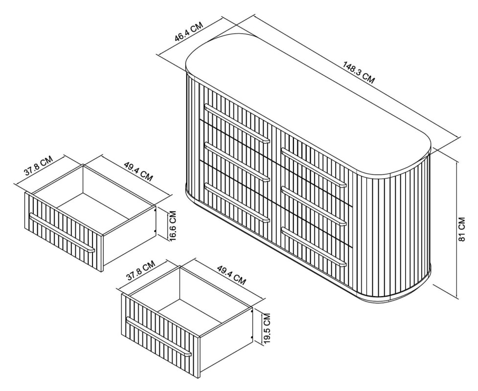 Astra - Knotty Oak 6 Drawer Chest Specification