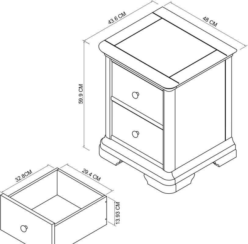 Amara - Blue Grey 2 Drawer Bedside Table Specification
