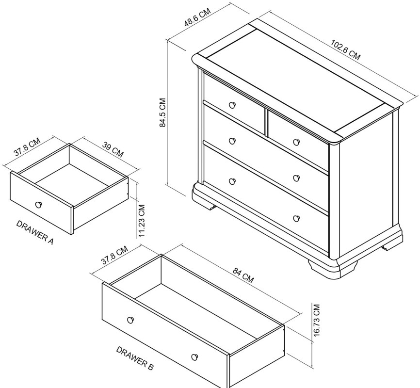 Amara - Blue Grey 4 Drawer Chest Specification