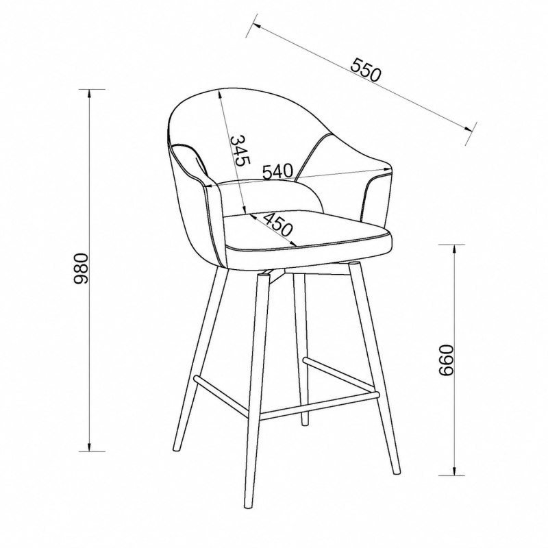 Hanson - Swivel Bar Stool in Beige Fabric & Ivory Faux Leather Specification