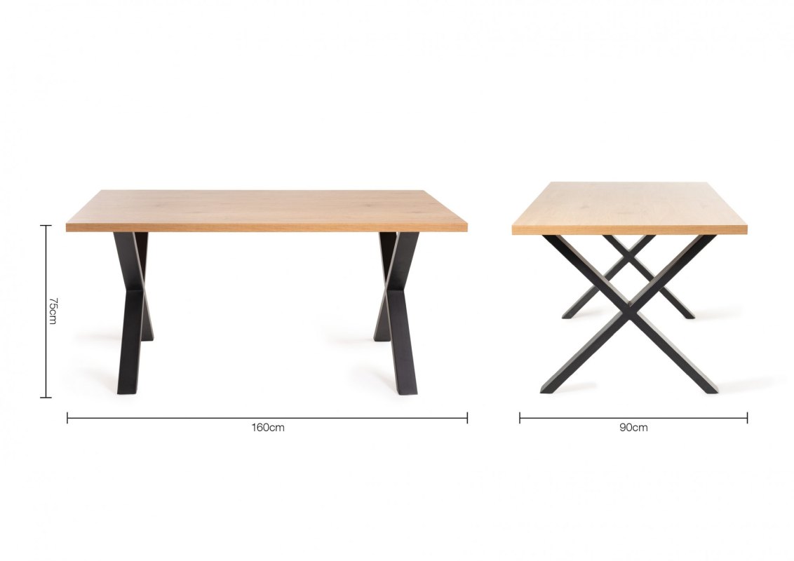 Ramsay - X Leg Oak Effect 6 Seater Dining Table & 6 Blue Velvet Mondrian Dining Chairs Specification