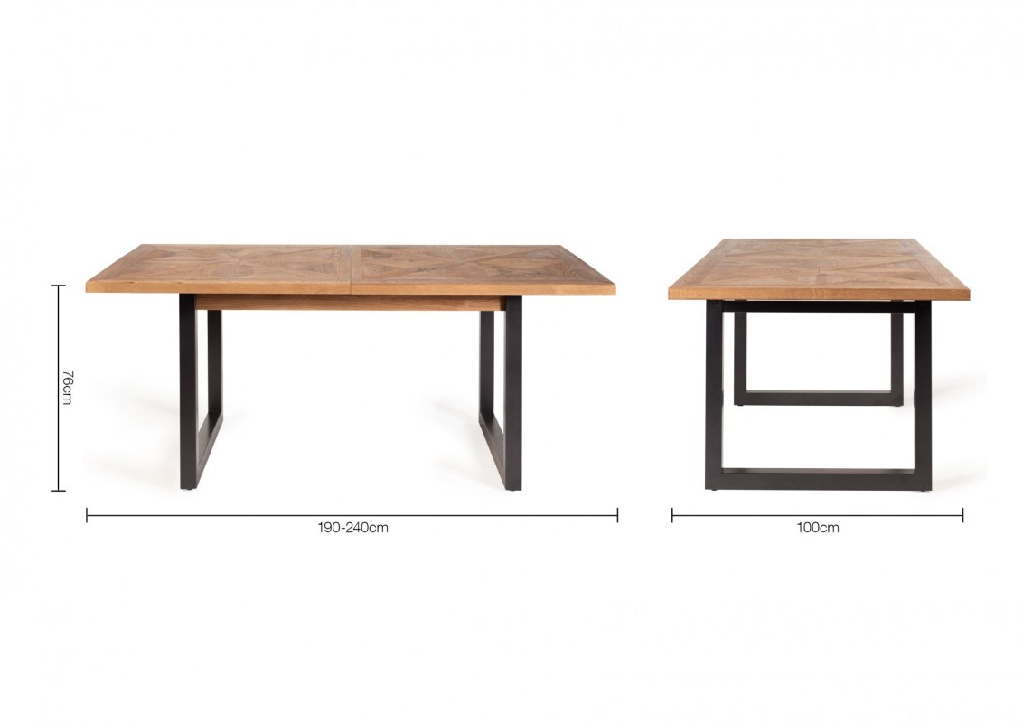 Lowry Rustic Oak 6-8 Dining Table & 6 Cezanne Dining Chairs in Dark Grey Faux Leather Specification