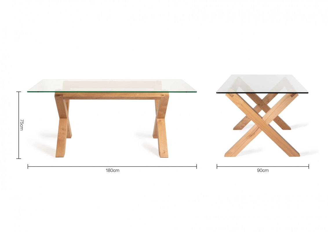 Goya Light Oak Glass 6 Seater Dining Table & 6 Cezanne Dining Chairs in Grey Velvet Fabric Specification