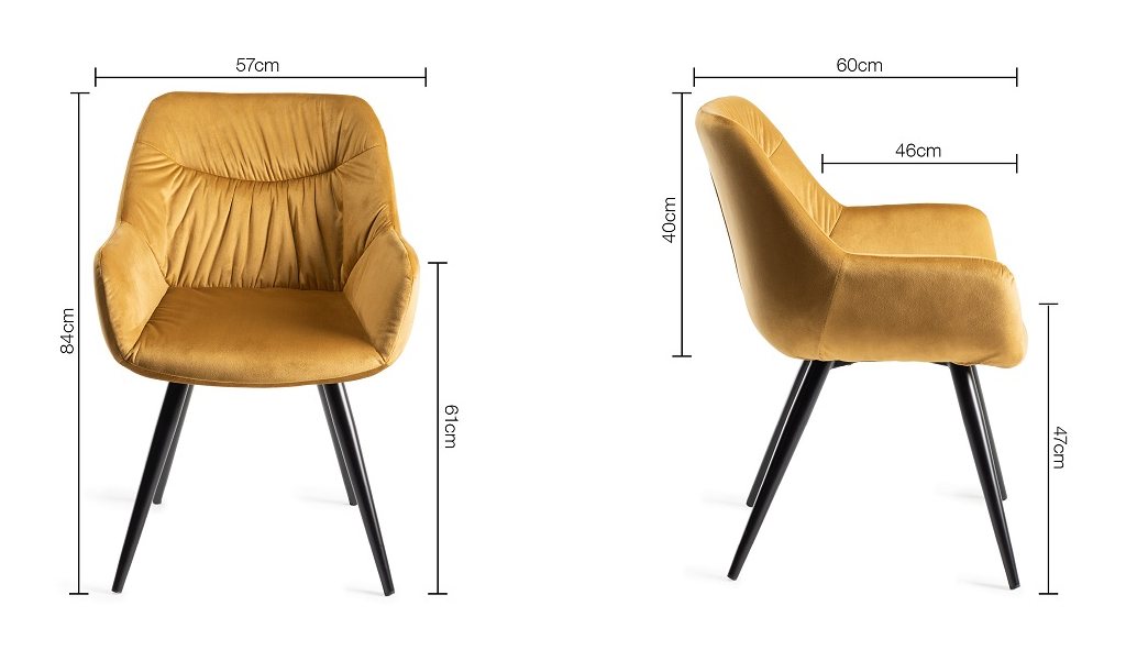 Dali Mustard Velvet Fabric Dining Chair (Pair) Specification