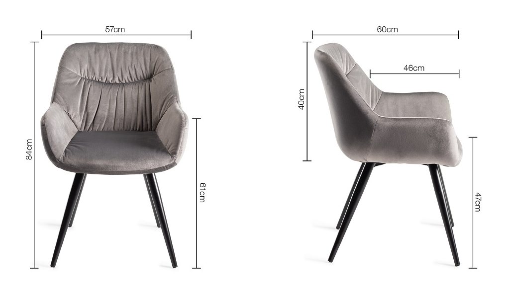 Dali Light Grey Velvet Fabric Dining Chair (Pair) Specification