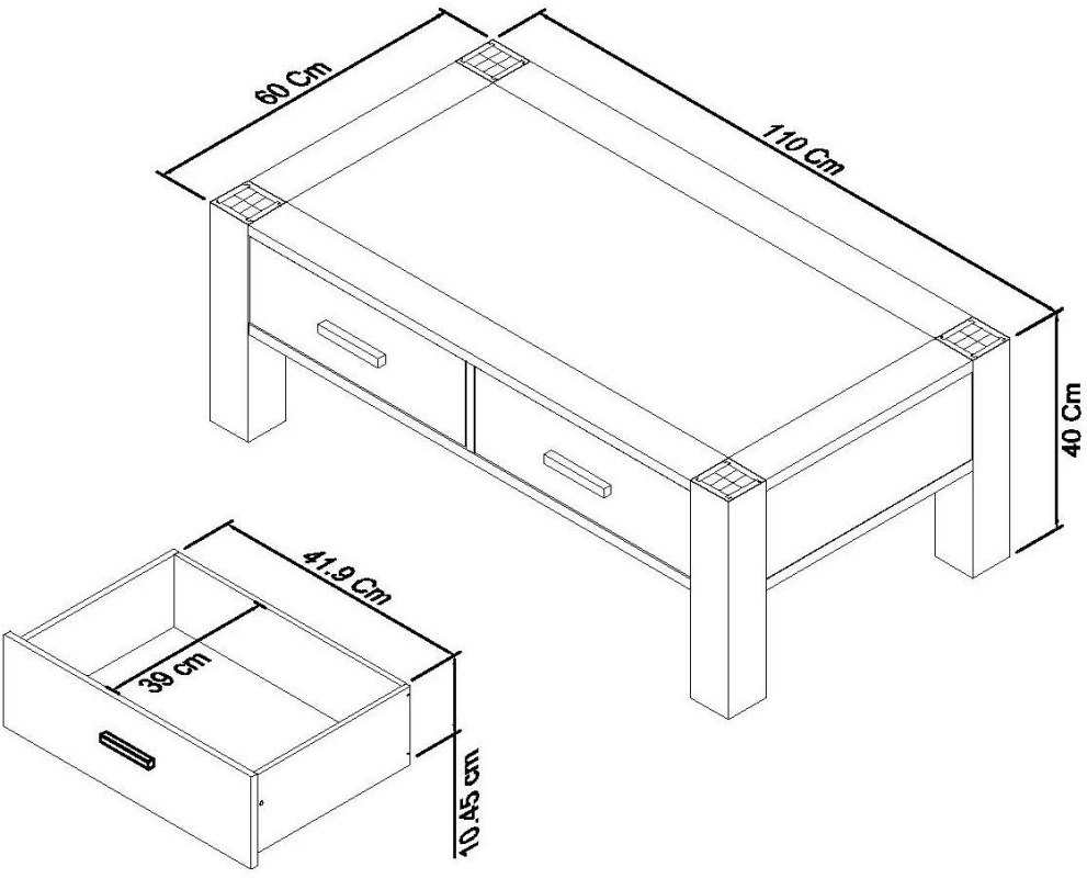 Blake - Light Oak Coffee Table With Drawers Specification