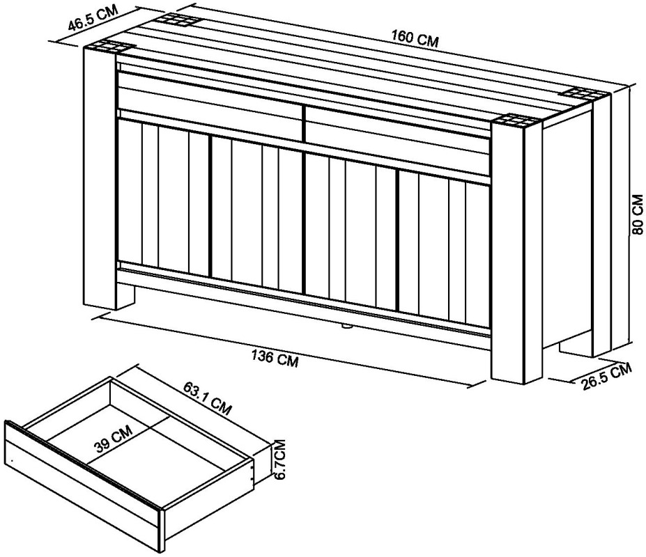 Constable - Fumed Oak Wide Sideboard Specification