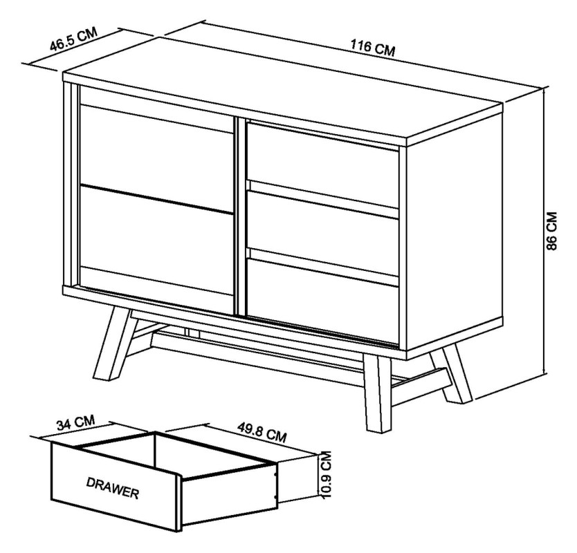 Rosen - Rustic Oak Narrow Sideboard Specification