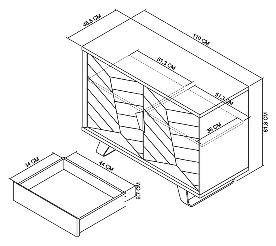 Castello - Weathered Oak Narrow Sideboard Specification