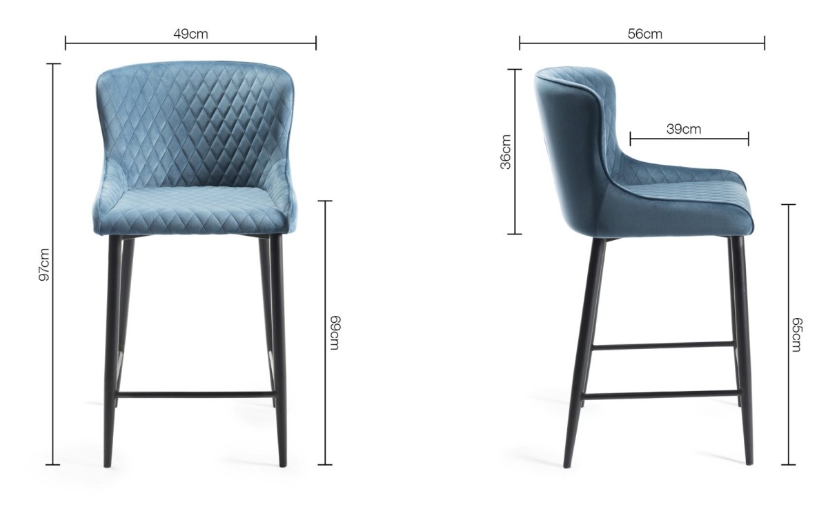 Cezanne Petrol Blue Velvet Fabric Bar Stool (Pair) Specification
