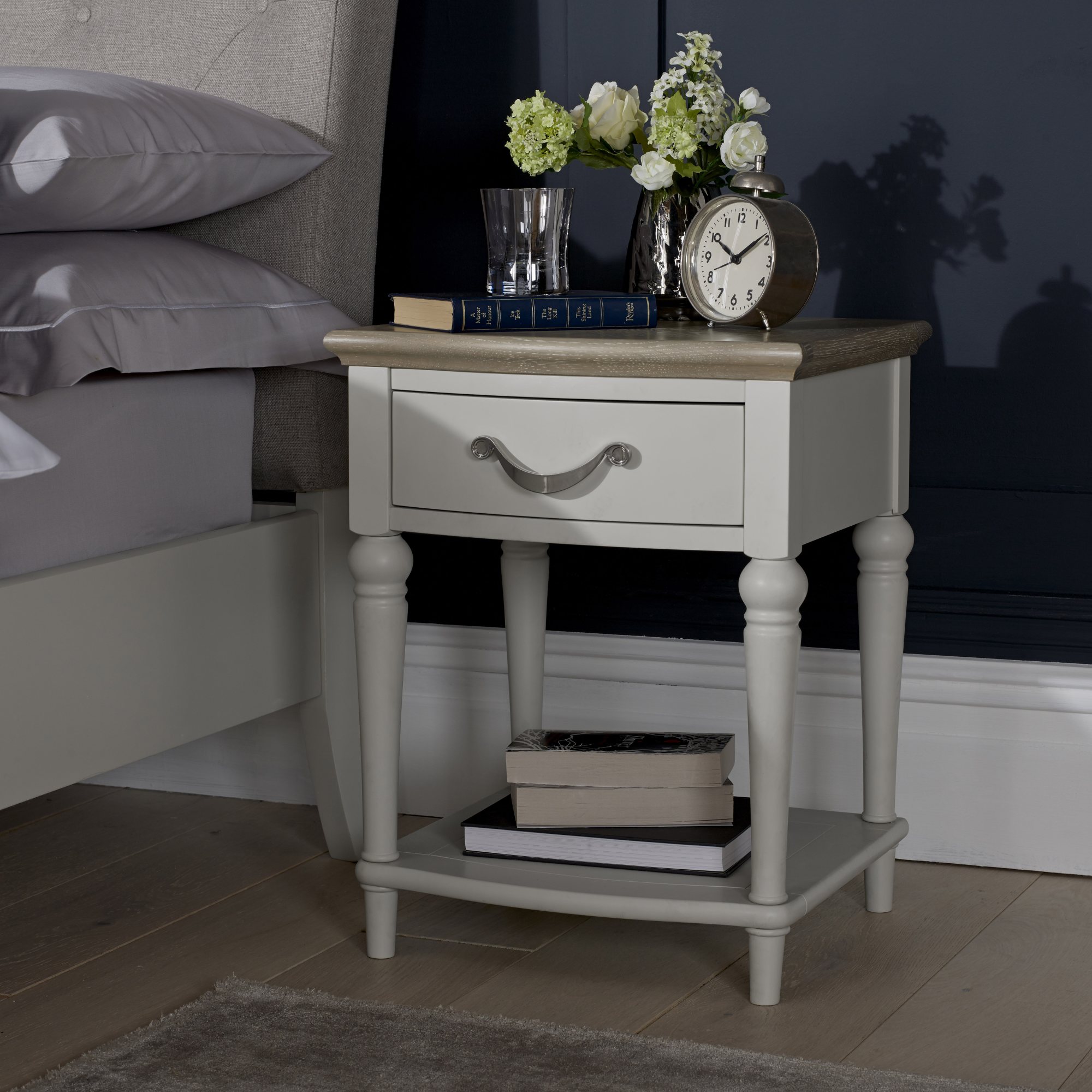 Miller Grey Washed Oak & Soft Grey 1 Drawer Nightstand