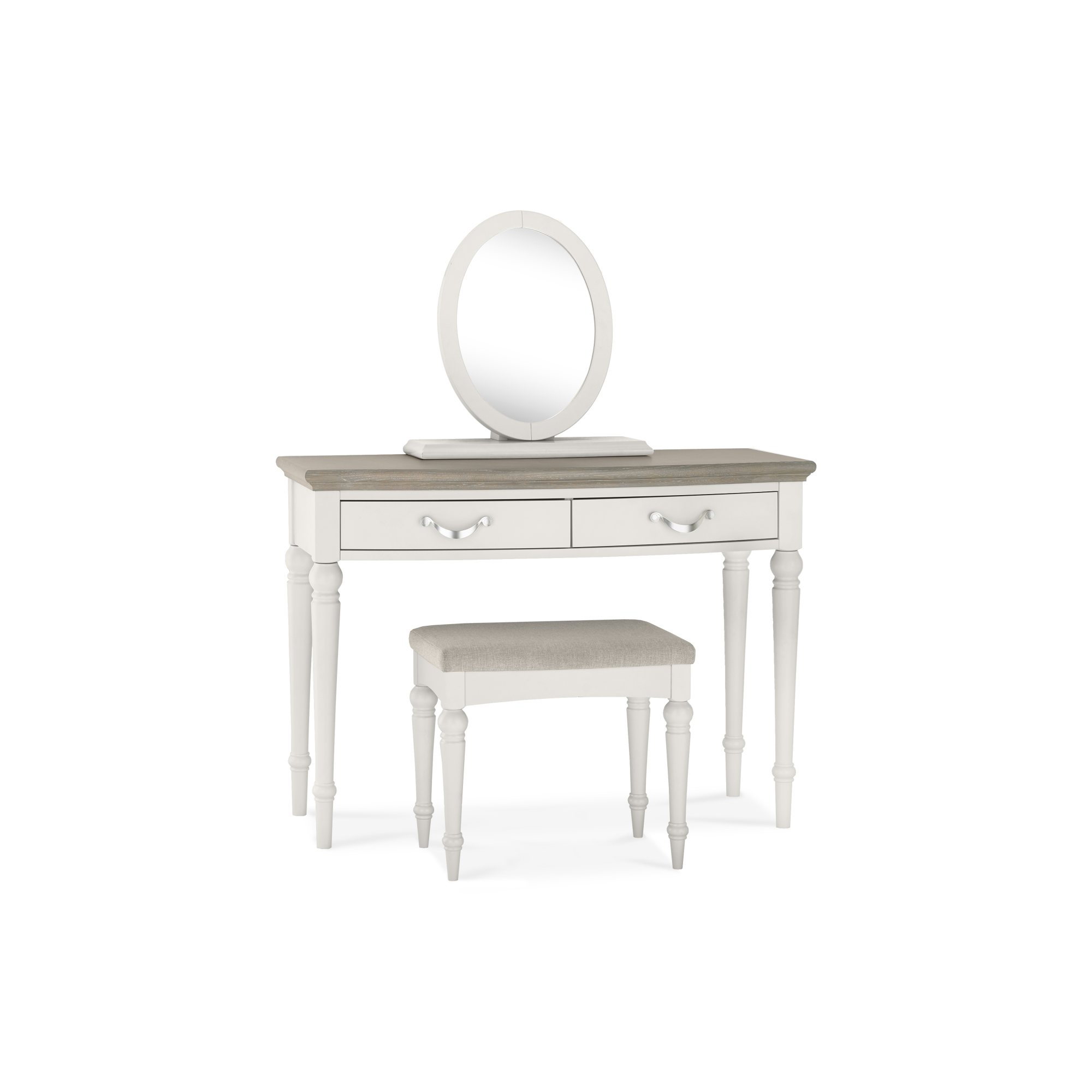 Miller - Grey Washed Oak Vanity Stool in Grey Fabric
