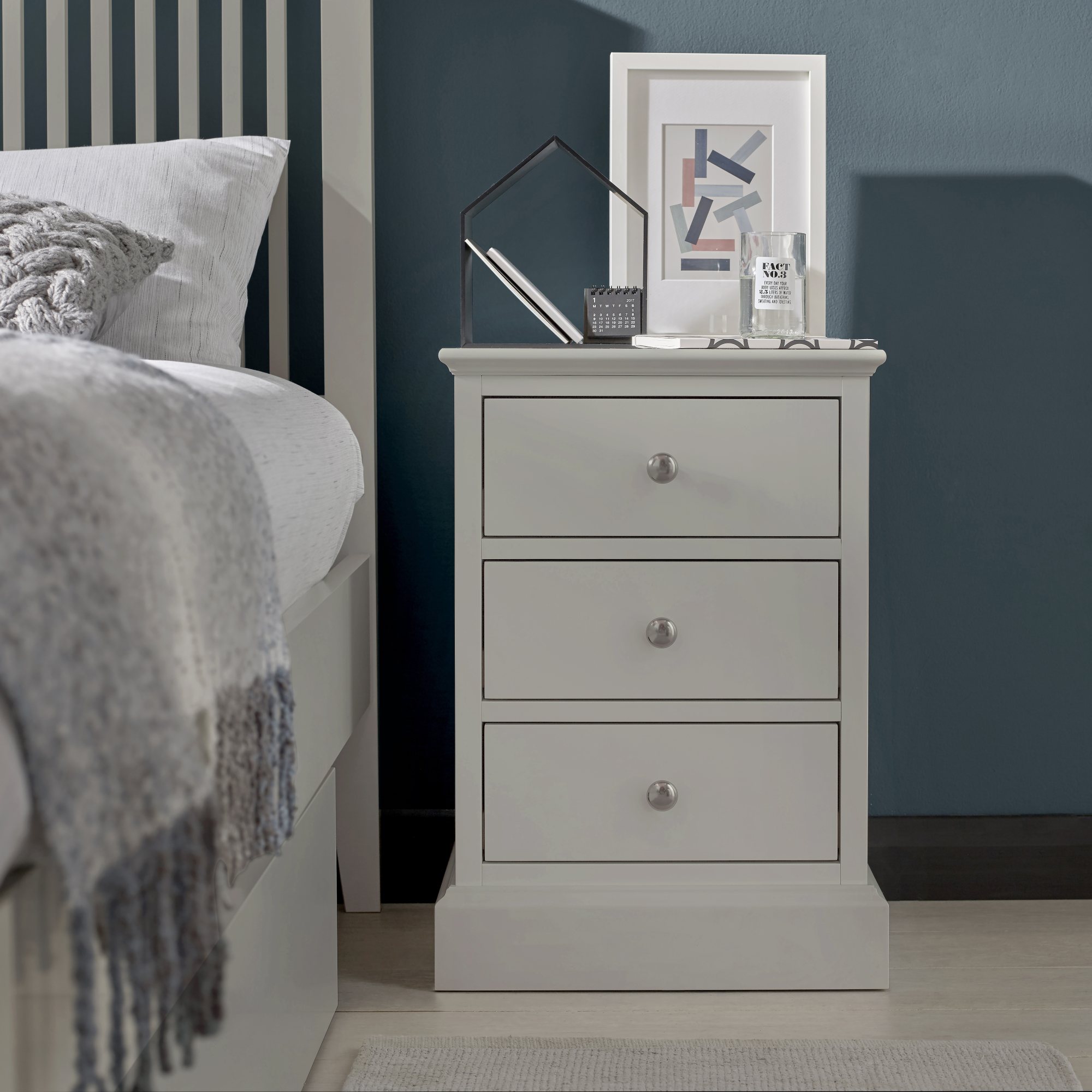 Palmer Soft Grey 3 Drawer Nightstand