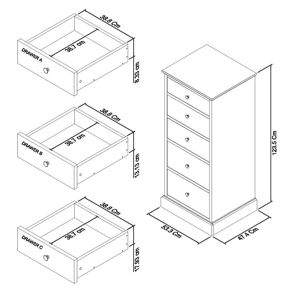 Palmer - Soft Grey 5 Drawer Tall Chest