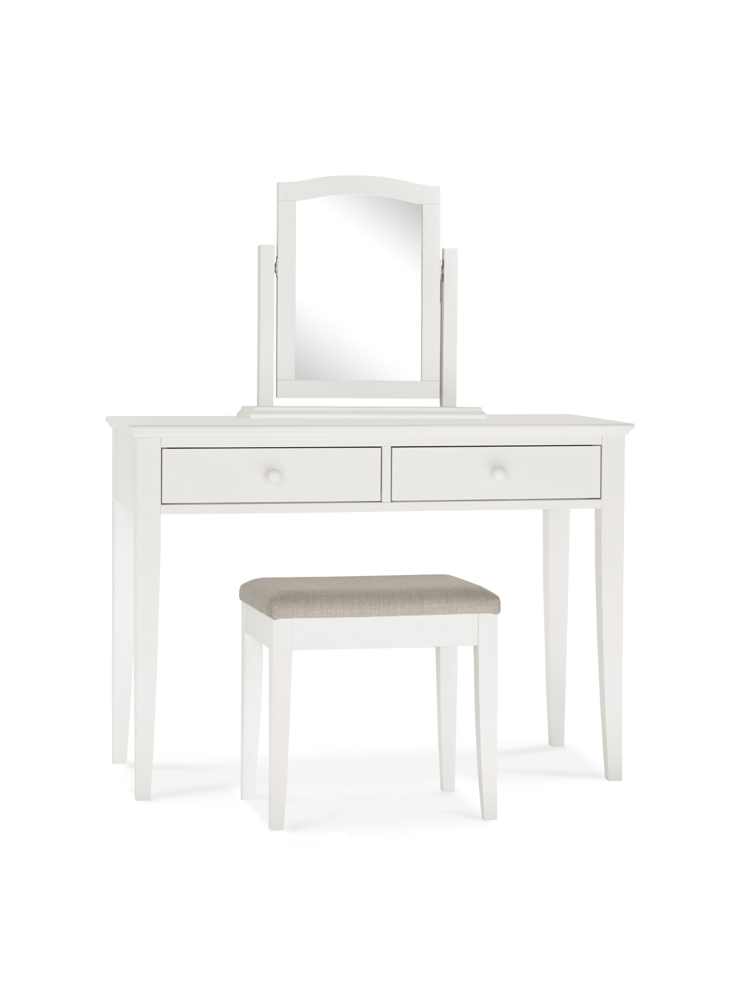 Palmer - White Vanity Stool in Grey Fabric