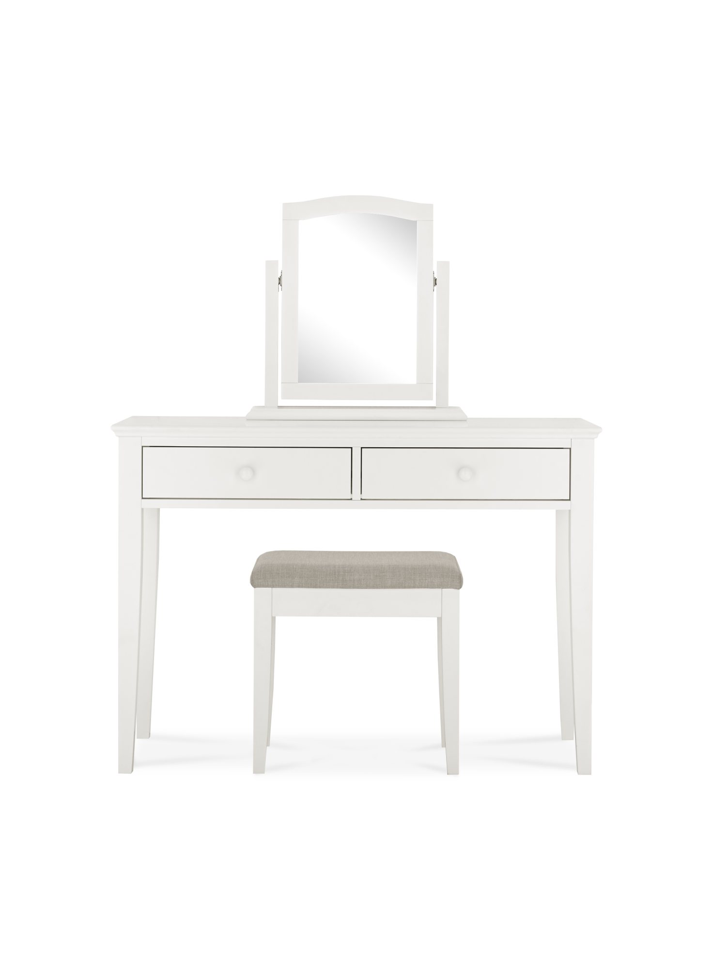 Palmer - White Vanity Stool in Grey Fabric