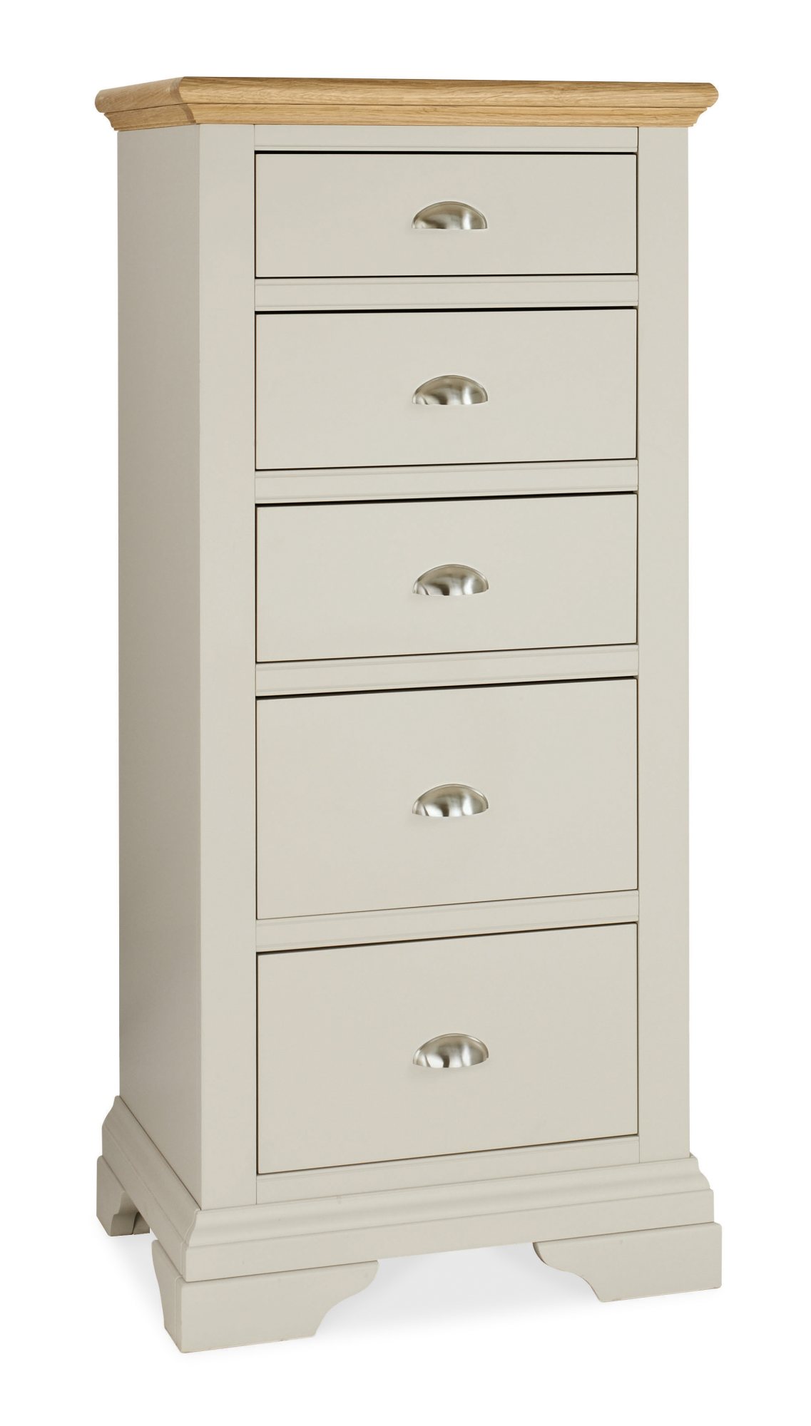 Colman Soft Grey & Pale Oak 5 Drawer Tall Chest