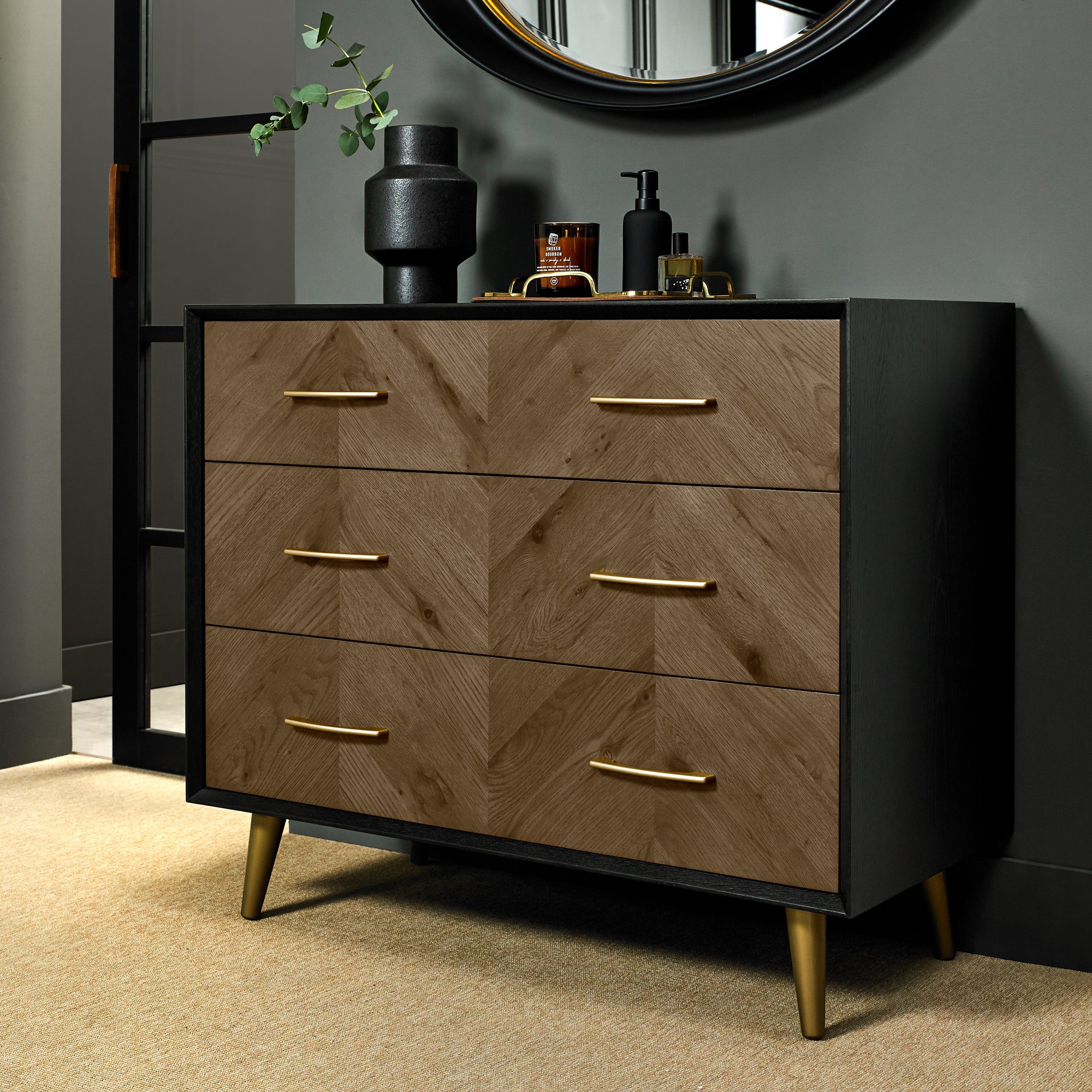 Morreto Fumed Oak & Peppercorn 3 Drawer Chest