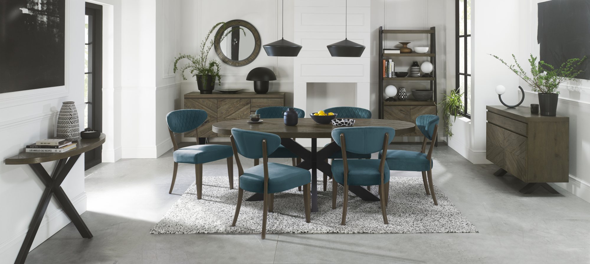 Bosco - Fumed Oak Dining Chair in Azure Velvet (Pair)