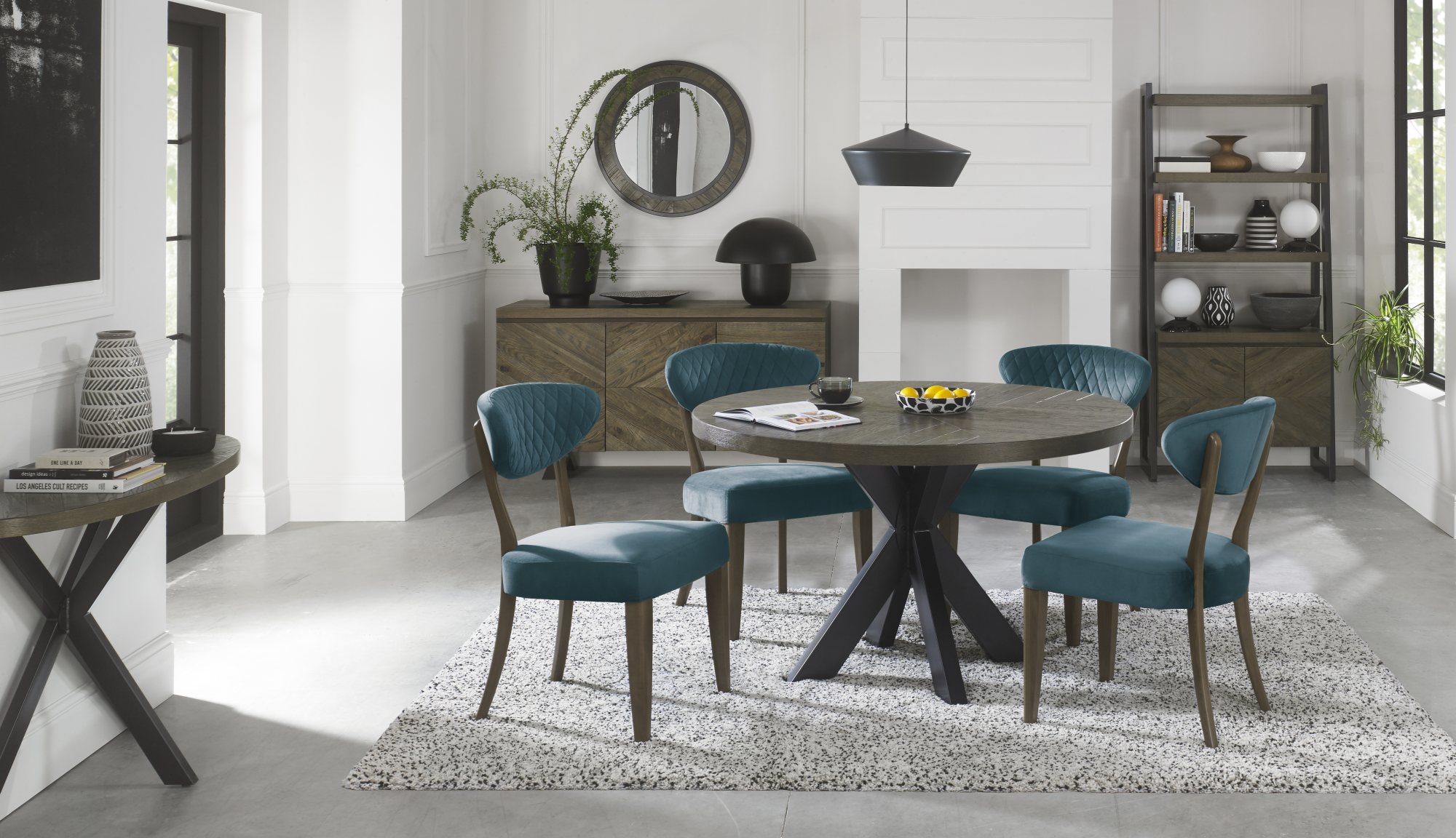 Bosco - Fumed Oak Dining Chair in Azure Velvet (Pair)